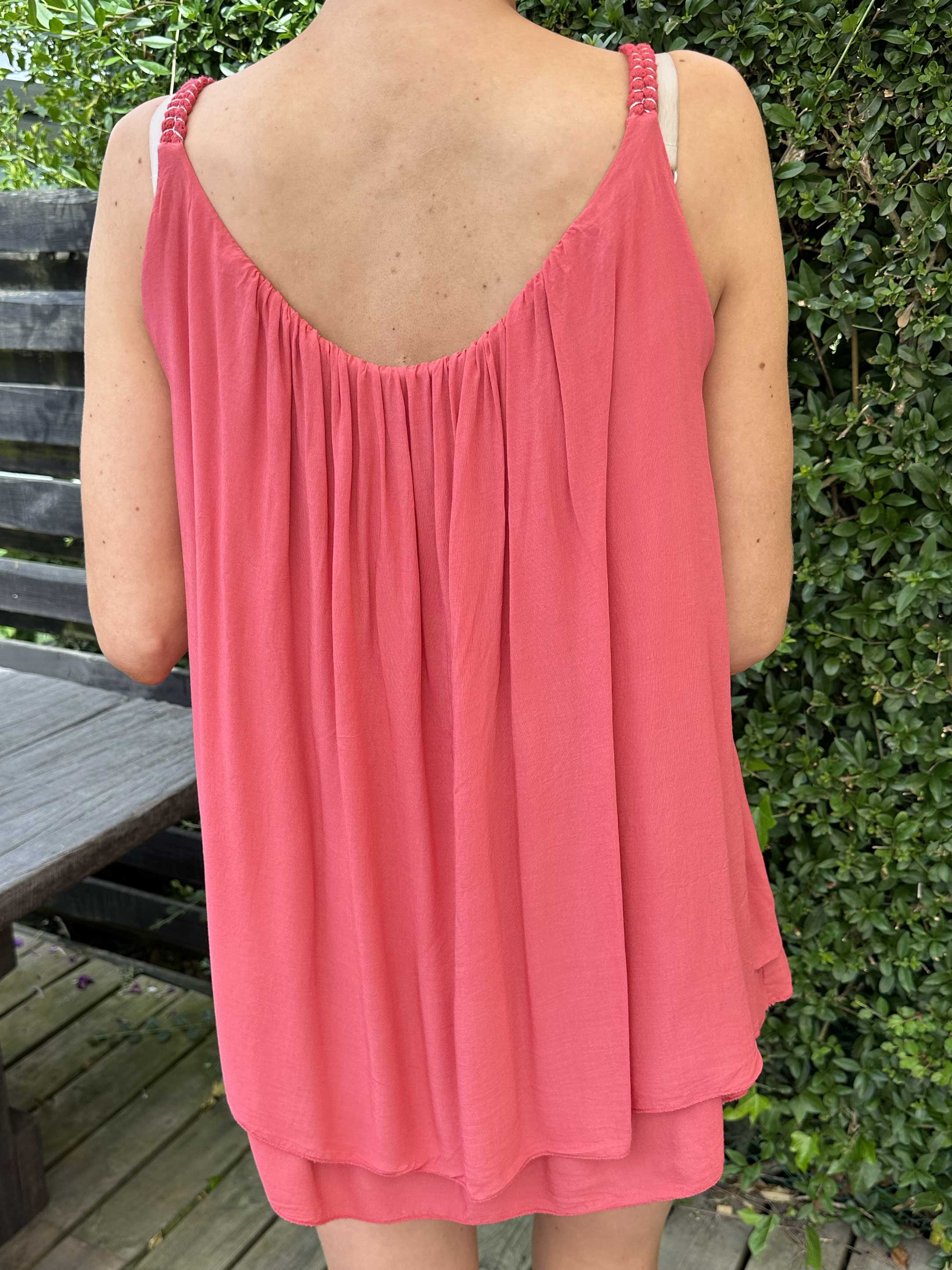 Asia - Söt enfärgad viskostopp med flätade band